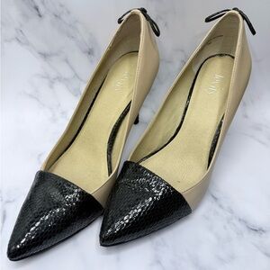 Levity Leather Cap Toe Pumps Lace Back Stiletto Heels Size 8